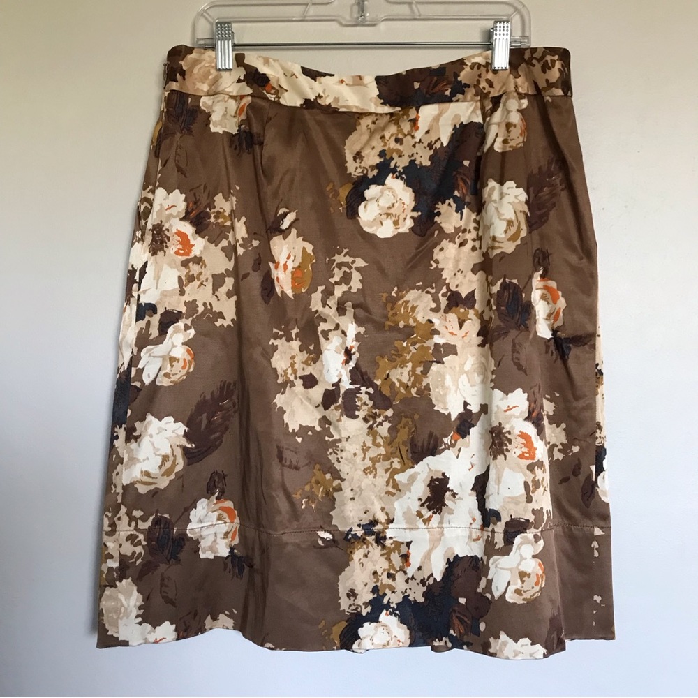 Talbots Petite Brown Floral Satin Skirt Size 14P Pleated Size Zip Lined NEW - Picture 5 of 11